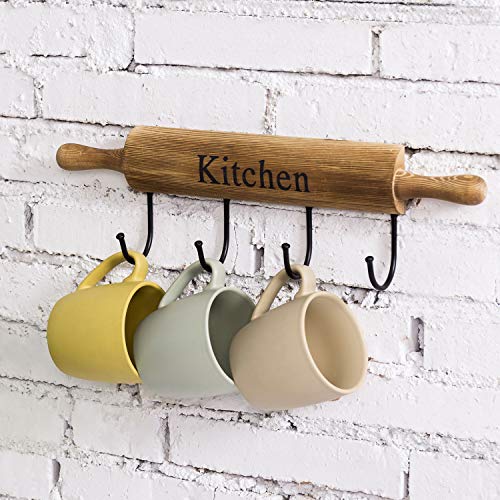 Rustic Burnt Brown Wood Kitchen Hooks for Hanging Cooking Utensils (Rustic Brown)
