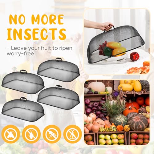 4 Pcs Metal Mesh Screen Food Cover for Outdoors Set Large 18.5 Inch Mesh Food Tents for Picnic Indoor Plate (Black)
