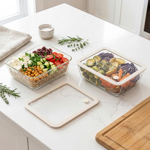 Glass Food Container Set with Glass Lid (White Sand - 2P)