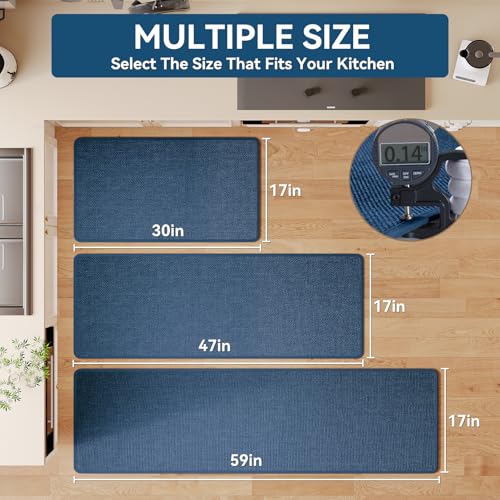 Long Kitchen Runner Rugs Kitchen Mat Non Slip Washable Blue 17"x59"