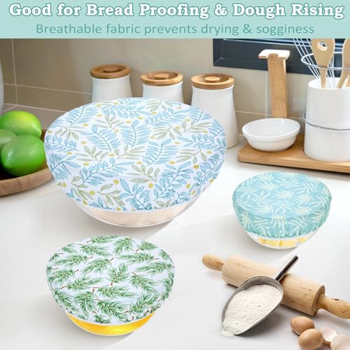 5Pcs Reusable Beeswax Elastic Bowl Covers for Bread Proofing and Food Cover (Green Leaves)