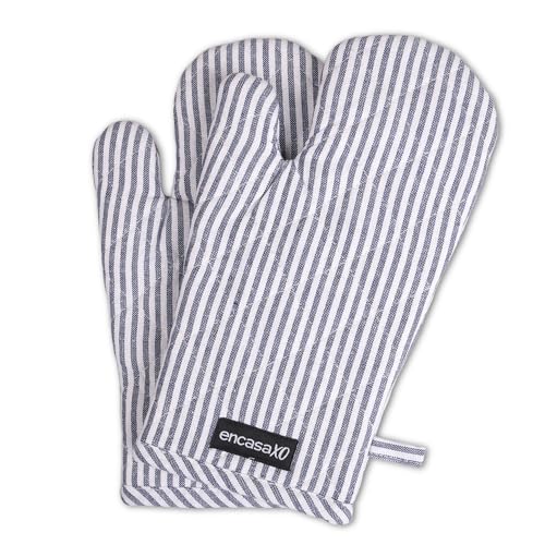 Oven Mitts Heat Resistant Kitchen Gloves (Oven Gloves / Ticking Navy Blue)