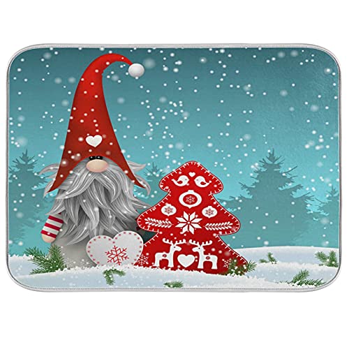 Super Absorbent Dish Drying Mat (Cute Christmas Gnome / 16" x 18")