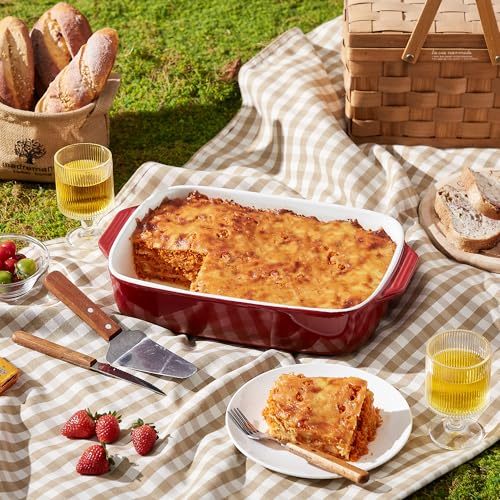 Large Ceramic Casserole Dish with Lid (Red)