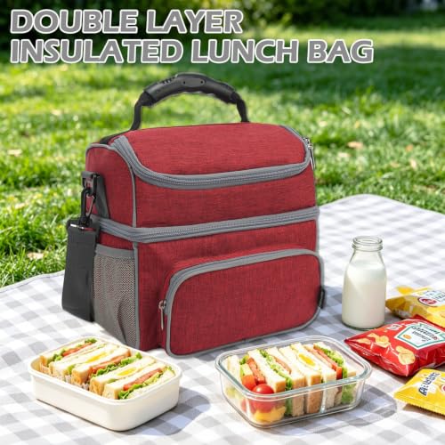 Double Layer Cooler Insulated Lunch Bag Adult Lunch Box Large Tote Bag for Men (2 Count)