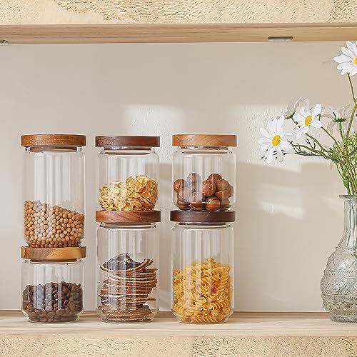 Glass Jars with Wood Lids Include 112 Labels (15 OZ 6 Pcs)