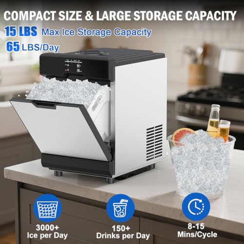 65 lbs Chewable Nugget Ice Maker Countertop Compact Self