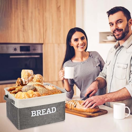 Bread Storage Basket for Kitchen (White & Grey)