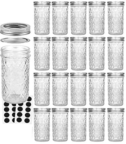 20 PACK Mason Jars 12 OZ Canning Jars Jelly Jars With Regular Lids (20pack)