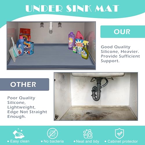 Waterproof Silicone Under Sink Mat 34'' x 19'' Shelf Liner for Kitchen and Bathroom (646 sq in)