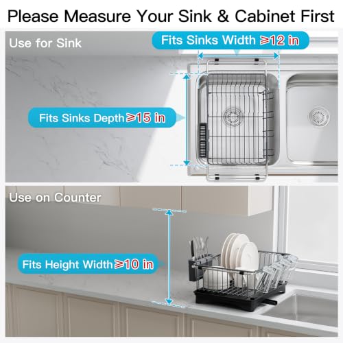 Gray Dish Drying Rack in Sink with Drainboard and Utensil Holder (Dark Gray / For 12"-30"w Sink, with Drainboard)