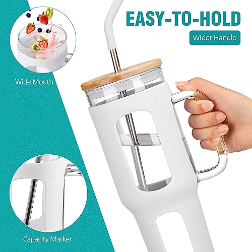 Glass Tumbler with Lid and Straw (White / 46 Ounces)
