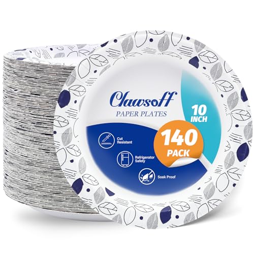 140 Count 10 Inch Disposable Heavy Duty Printed Paper Plates Leaf (Leaf / 10 in)