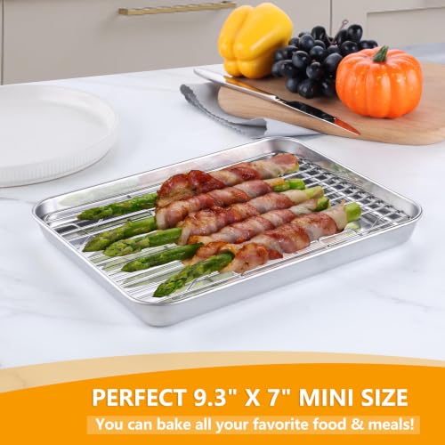 9x7 Inches Mini Stainless Steel Baking Sheet with Cooling Rack Set (9x7x1)