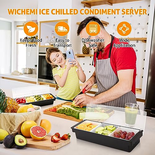 Ice Chilled Condiment Caddy with 3 Removable Trays and Lid (3 Compartment, 2 Pack)