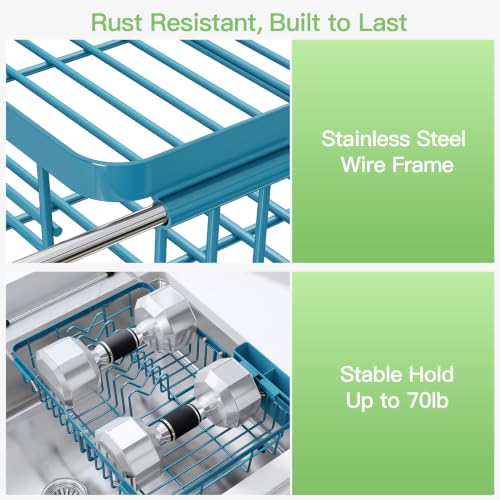 Blue Dish Drying Rack Over the Sink with Utensil Holder (Blue / For 12.5"-30"w Sink, Expandable)