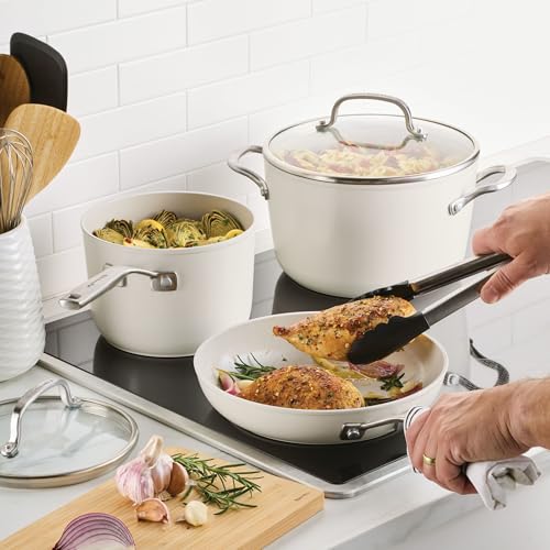 Hard Anodized Induction Cookware Set (Porcelain / 9 Piece Cookware Set with Stainless Steel Handles)