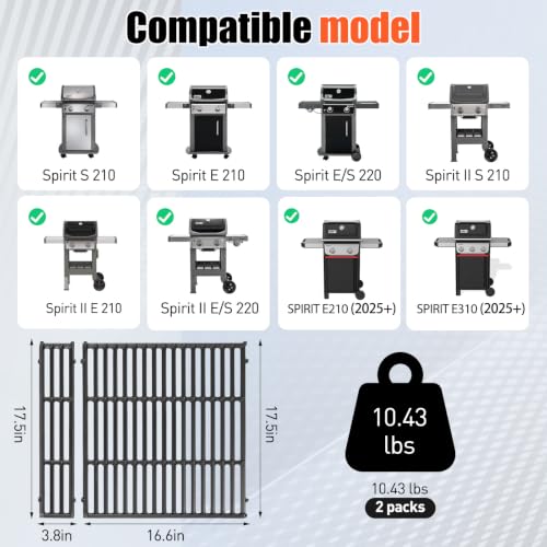 17.5 Inch Grill Grates for Weber Spirit 200 Series Front Control (17.4" Weber Spirit 200 GS4 II 200)