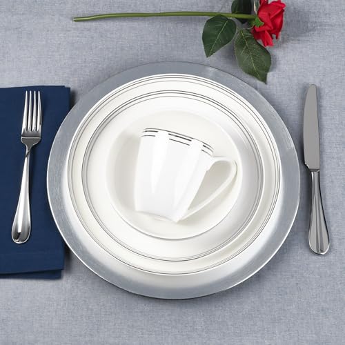 by Fitz and Floyd Nevaeh Bone China Coupe Platinum Bands Dinnerware Set (Platinum / Service for 4)