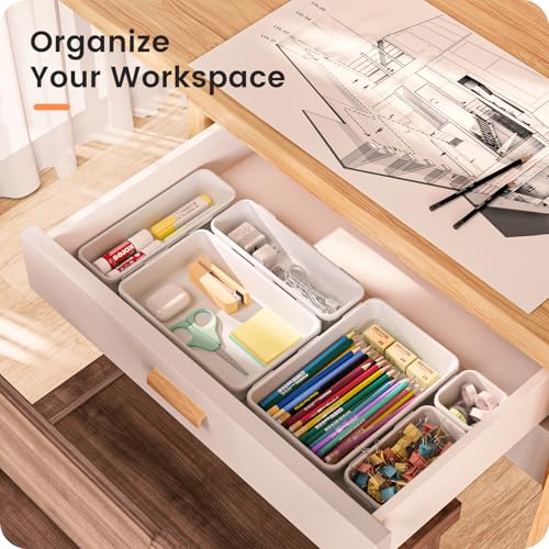 Military Grade】 Drawer Organizer for Vanity Bathroom Makeup Desk (White)
