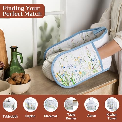 Double Oven Mitts 100% Cotton Double Oven Glove (012 - Fleurs De Mai / 7" x 35" (Double Oven Mitt))