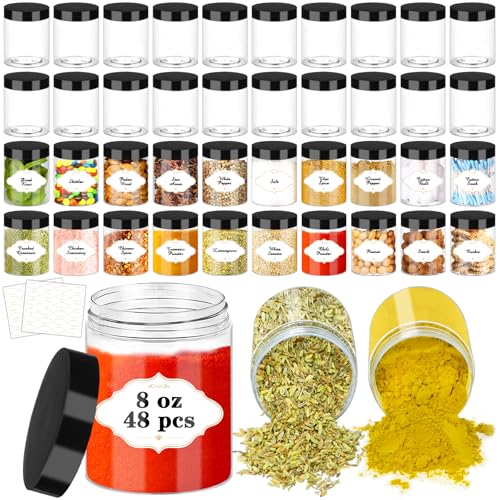 8 OZ Plastic Jars with Lids (8OZ 48Pcs Black)