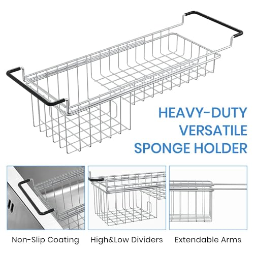 Over The Kitchen Sink Caddy Sponge Holder Organizer Drying Rack Expandable for Sponge Brush Soap 13.8" to 20.8" (Standard-1)