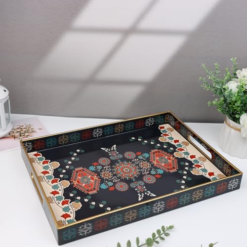 Plastic Decorative Serving Tray with Handles for Coffee Table (Multi M)