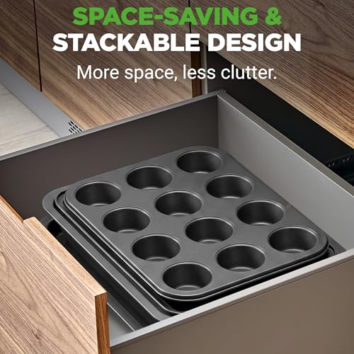 10-Piece Non-Stick Baking Set – Heavy-Duty Carbon Steel Bakeware Set w/ Cookie Sheets, Muffin Pan, Roasting Pan, Cake Pan, Baking Tray, Pizza Pan – Effortless Food Release & Easy Cleanup