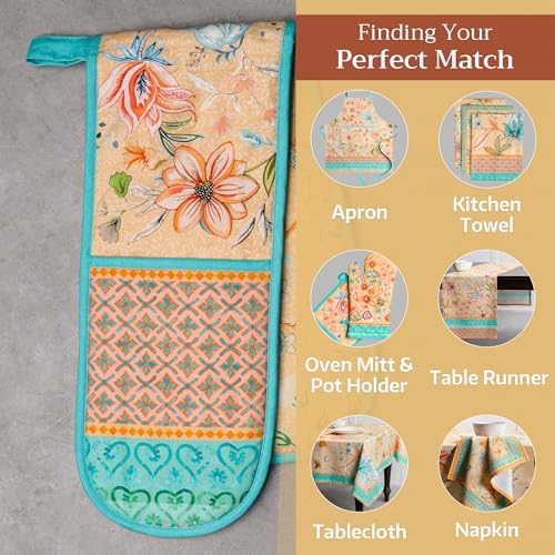 Double Oven Mitts 100% Cotton Double Oven Glove (041 - Luxury Loft - Peach / 7" x 35" (Double Oven Mitt))