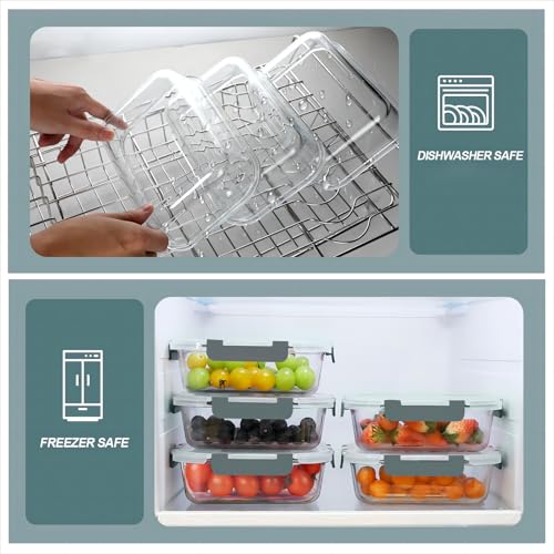 30 oz 5 Pack Glass Meal Prep Containers 2 Compartments (Gray / 2-Compartment 30 oz)