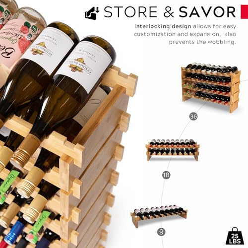 72 Bottle Stackable Modular Wine Rack Wine Storage Rack Solid Bamboo Wine Holder Display Shelves (72 Bottle)