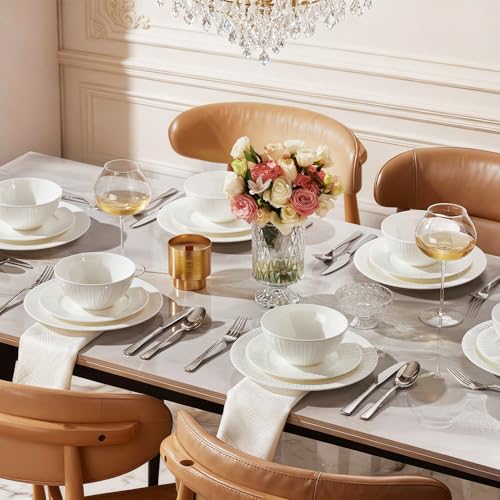 18Pc Textured White Bone China Set Service for 6 (White-striped / service for 6-18pcs)