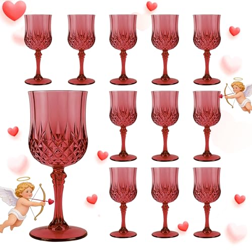 12Pack Plastic Wine Glasses (Scarlet Rose)