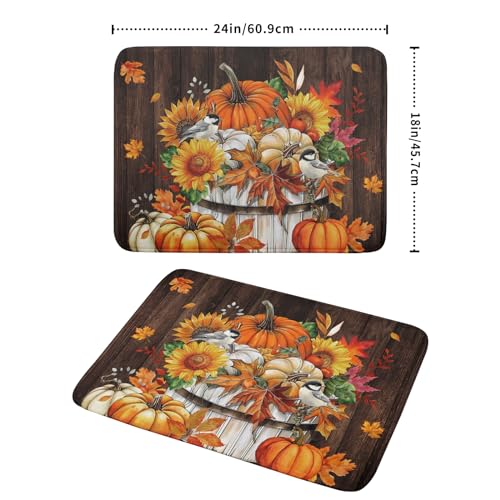 Fall Pumpkin Dish Drying Mat for Kitchen Counter Decor 18x24 Inch Halloween Thanksgiving Dish Drainer Mats Absorbent Reversible Dishes Pad (Pumpkin Bucket / 18" x 24")