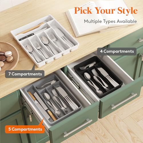 Silverware Drawer Organizer Tray (Gray / 9.5 x 13.4 inch (5 Slots))