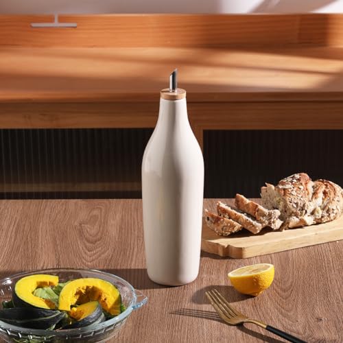 Sweejar Matte Ceramic Olive Oil Dispenser Bottle with Spout (Beige / 17 Oz(Glazed))