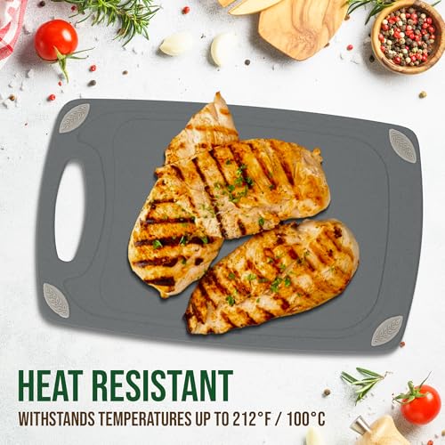 2 Piece Reversible Cutting Board Set Made with Natural Wheat Straw Fiber (Dark Gray)