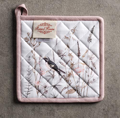 Pot Holders 100% Cotton Potholders (058 - Meadow Florals - Brown / 8" x 8" (Pot Holder Pack of 2))