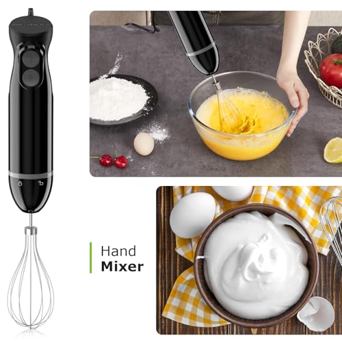 3-in-1 Immersion Blender Handheld with 2 Mixing Speed (Black / With 2 attachment)