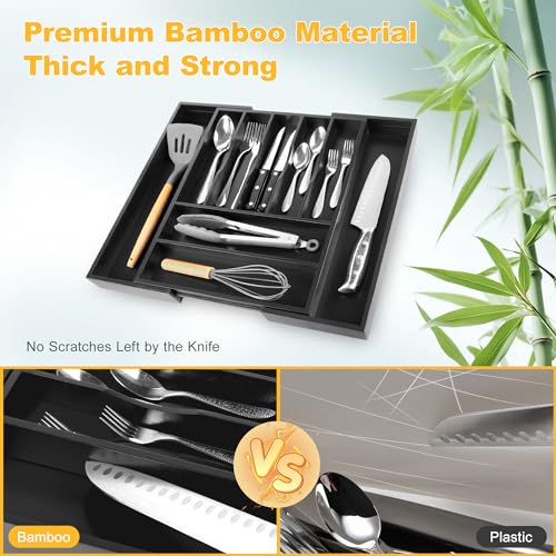 Large Premium Bamboo Silverware Organizer