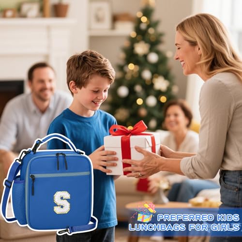 Lunch Box Kids Large Initial Insulated Lunch Bag for Girls (Blue / S)