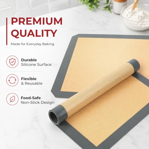 Silicone Baking Mats Half Sheet Non Stick for Oven Reusable 4 Pack (Baking Mat / 4 Half Sheets)