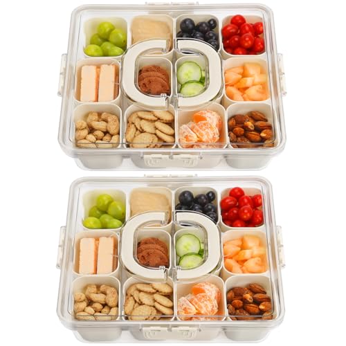 Large Snackle Box Snack Containers with Lids (12 Compartments-2pcs / White)