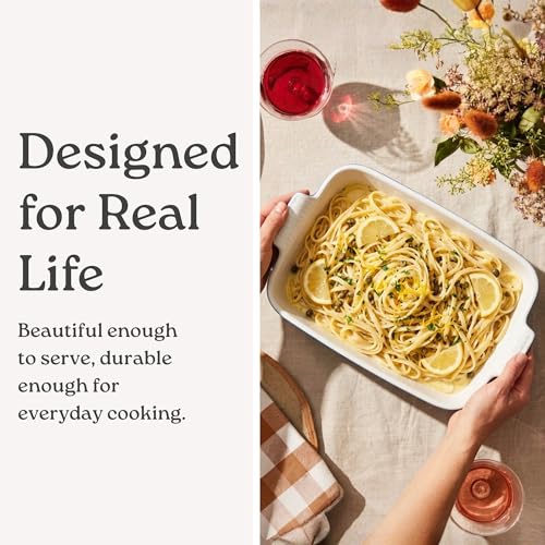 Stoneware Casserole Dish Bakeware Set of 3 (Glossy White)