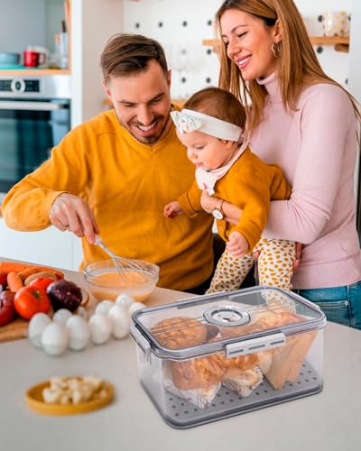 Bread Box 2 Pack Bread Storage Container Airtight Recording Time Bread Box for Kitchen Countertop Plastic Bread Keeper with Lid for Homemade Bread (Grey)