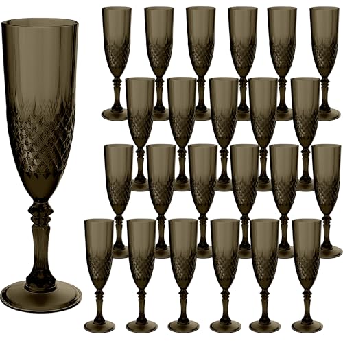 24 Pack Plastic Champagne Flutes (Black)