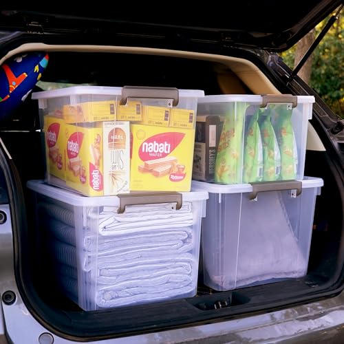 Citylife 44.4 QT Plastic Storage Bins with Latching Lids Stackable Storage Containers for Organizing Large Clear Storage Box for Garage (Clear White / 2 PCS-44.4 QT)