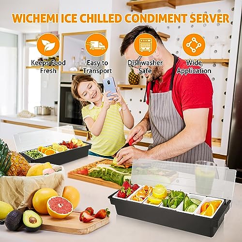 Ice Chilled Condiment Caddy with 6 Removable Trays and Lids (6 Compartment)