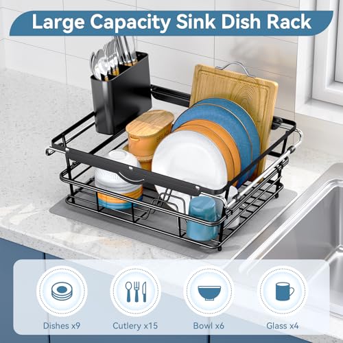 Dish Drying Rack in Sink with Utensil Holder (XLarge Size)